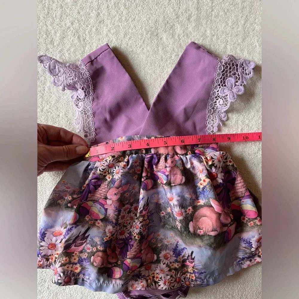 Toddler romper, rich purple and Easter bunny design. 2/3T - Picture 9 of 10